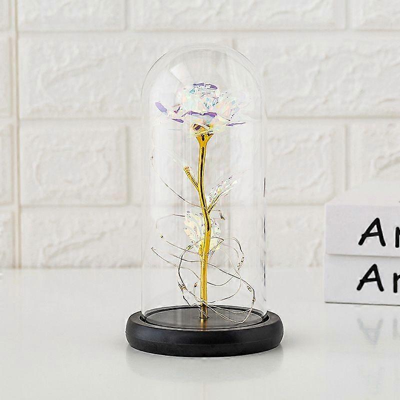 وردة الجمال والوحش في قبة زجاجية مع أضواء خرافية LED هدايا وردة غالاكسي ملونة للنساء - عيد الحب عيد الأم عيد ميلاد عيد الميلاد