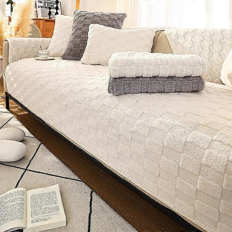 Solid Color Plaid Sofa Cushion Cover Living Room Sofa Cover Cloth Towel Simple Modern Winter Plush Thickening Non-Slip Warm