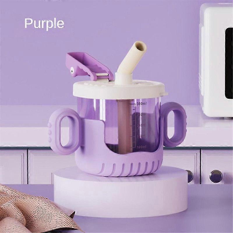 Baby Sippy Cup 300ml Baby Straw Cup with Silicone Straw and Double Handle Baby Training Cup with Non Slip Grooved Backing Cute Crocodile Free Flow Str