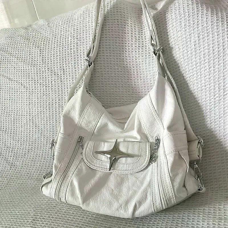 Y2k גדול קיבולת תיק כתף לבן עור Pu צלב תיק אמריקאי סגנון פאנק גותי אופנה פשוט מעצב תיק