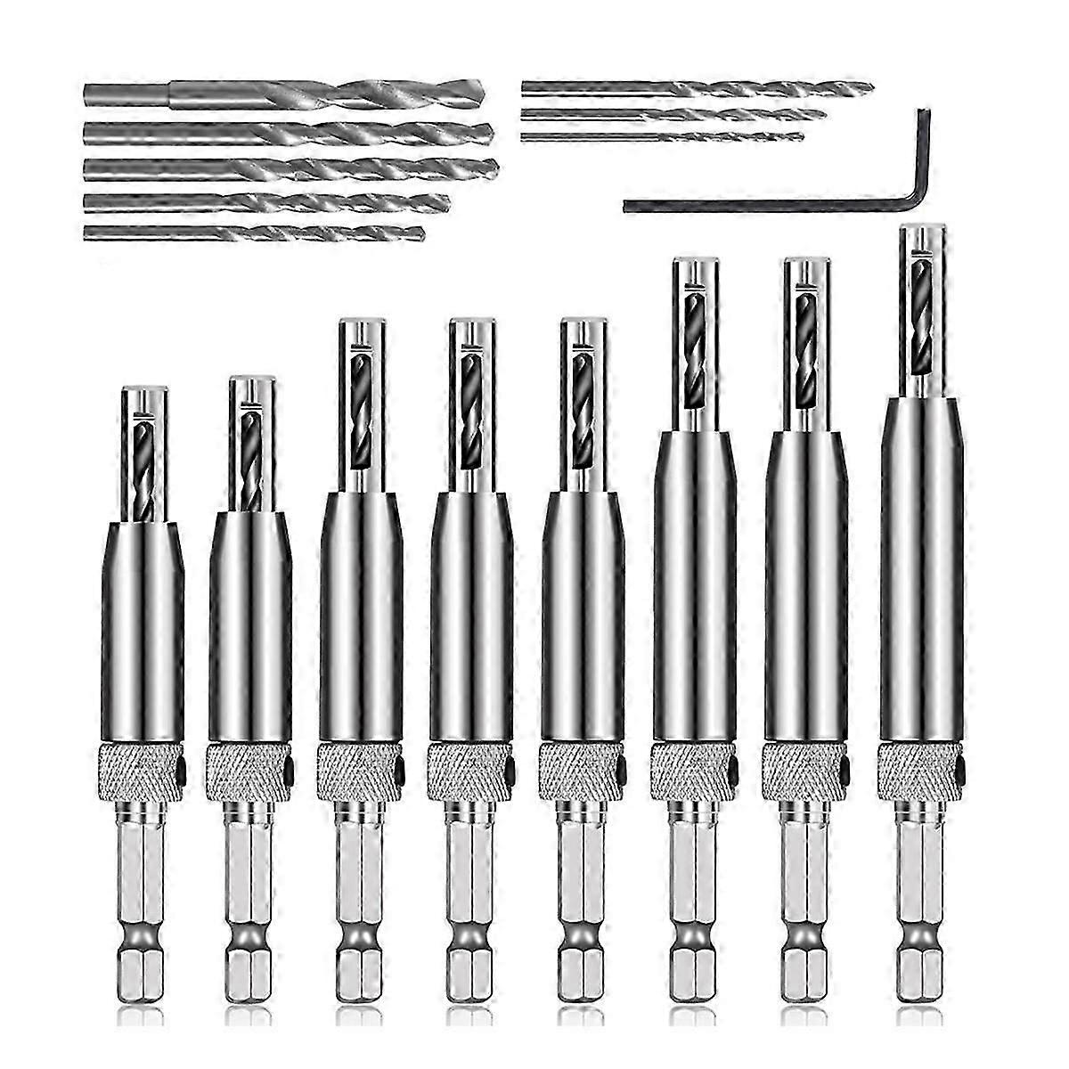 16pcs Self Centering Drill Bit Set, 1/4 Inch Hex Shank Self Centering Hinge Core Drill Bit compatible with Wind