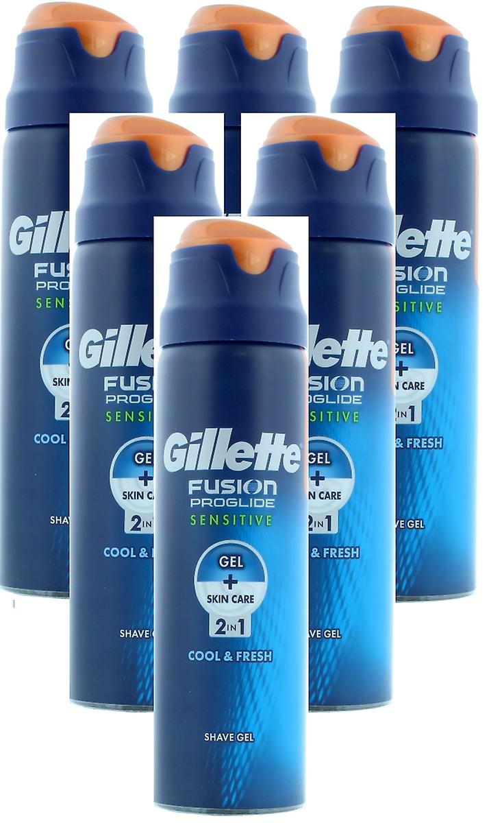 6 x 170 ml żel do golenia Gillette Fusion Proglide 2 w 1 – wrażliwy, chłodny i świeży