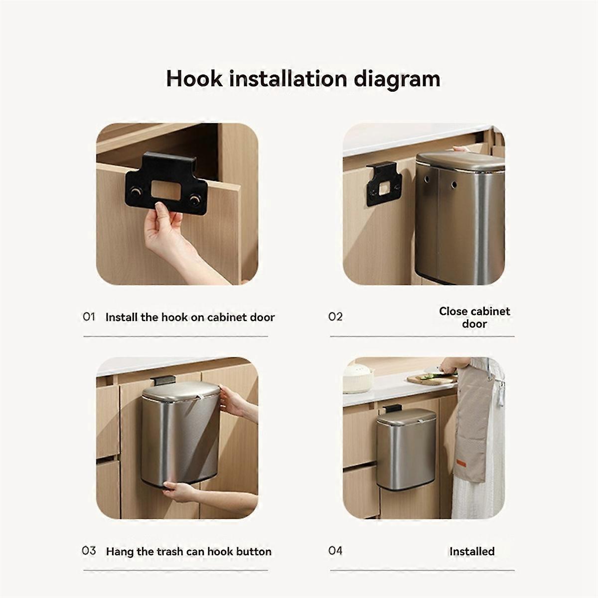 8L Hanging Trash Can for Kitchen Cabinet Door with Lid White