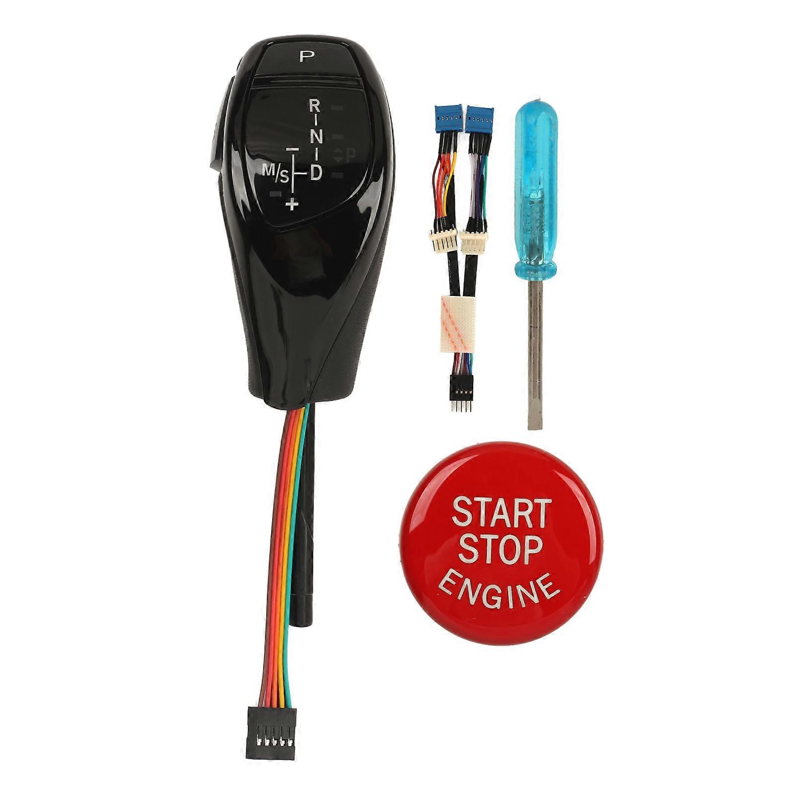 LED Gear Shift Knob Car Automatic Gear Shift Knob with Red One Click Start Button for 5 Series E39 Sedan 1997 to 2002 Glossy Black