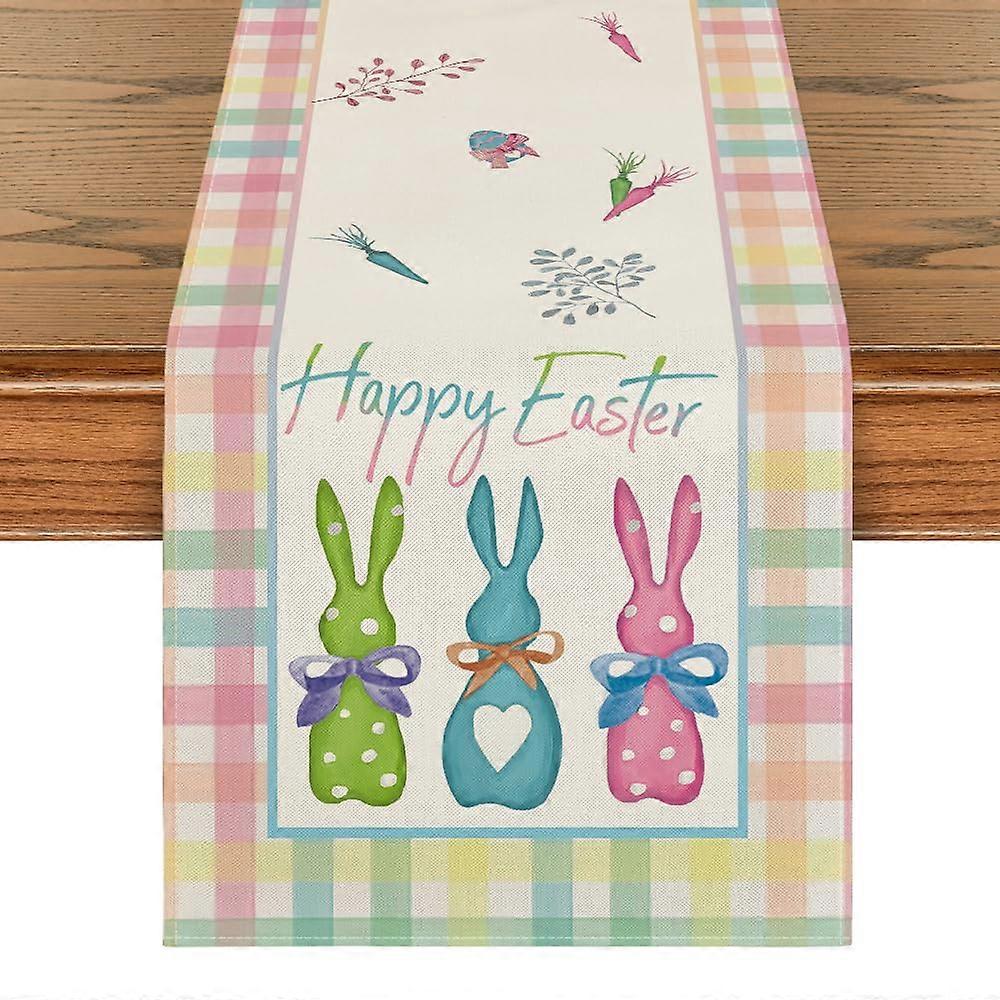 Buffalo Plaid Easter Table Runner Green Blue Pink Easter Bunny Design 13x36 Inches Kitchen Dining Table Decor