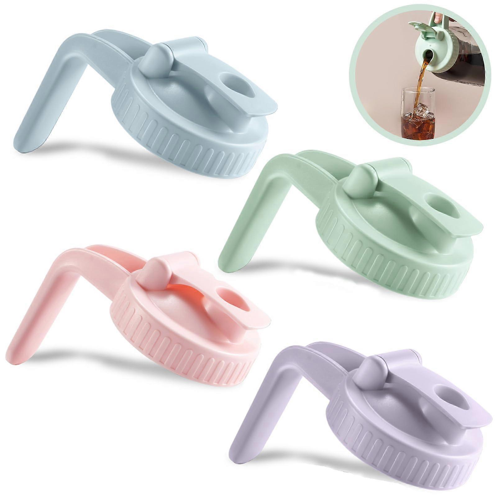 4 Pack Mason Jar Lids Wide Mouth V-Shaped with Handle Pour Spout Airtight Leak Proof Easy to Open