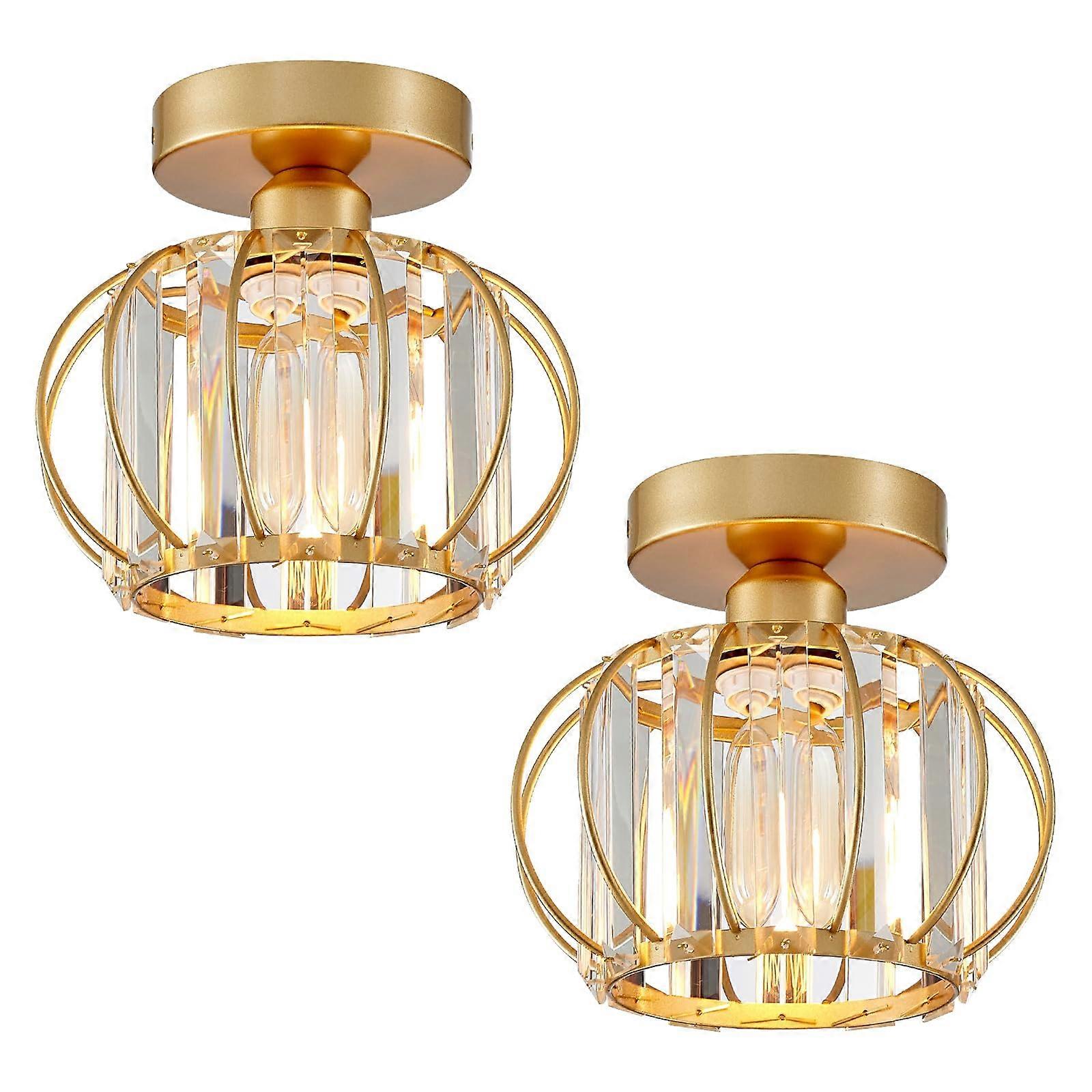 2 Pack Mini Crystal Gold Modern Ceiling Light Fixture for Hallway Entryway