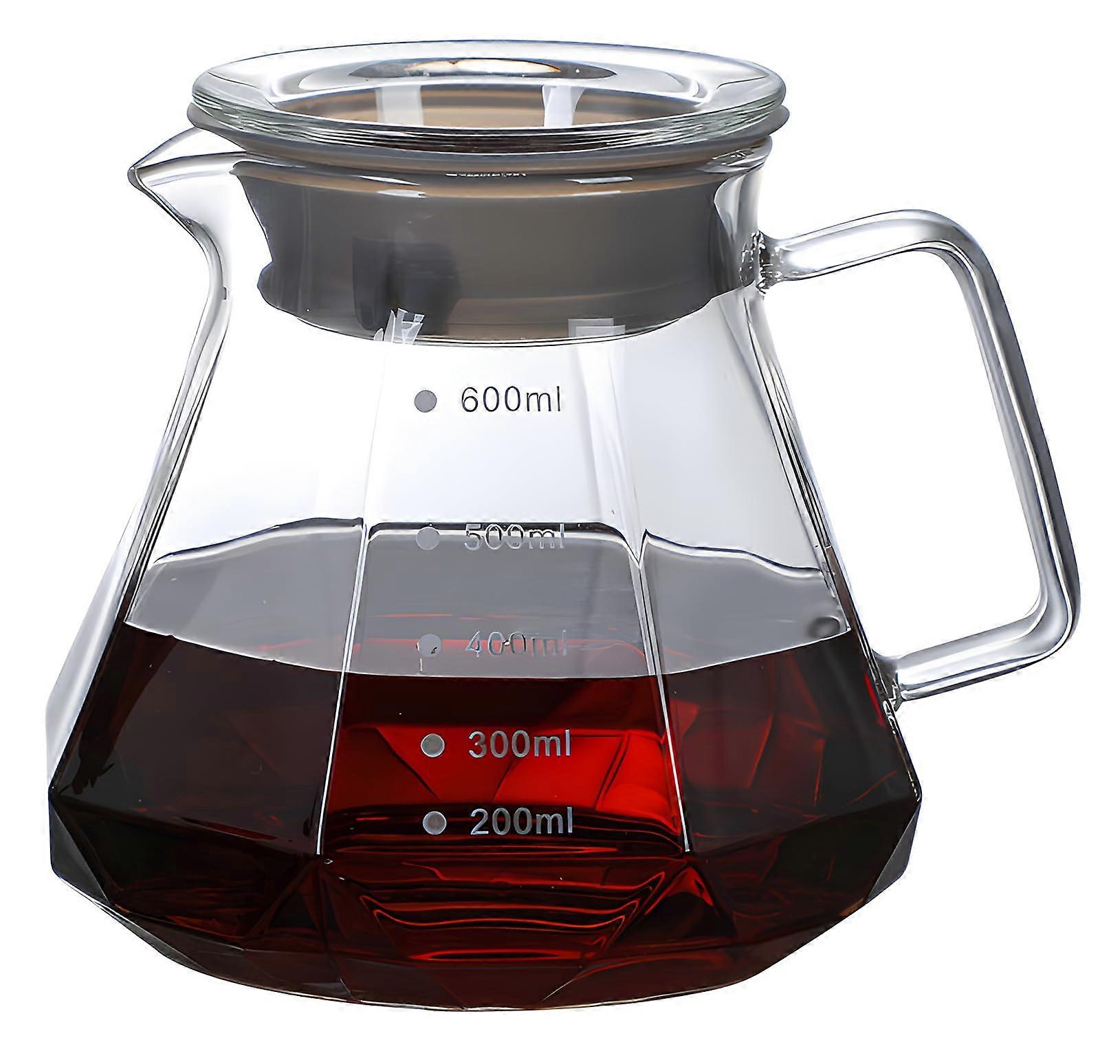Glass Coffee Server for Drip Coffee Maker, 600ml Clear Diamond Design Carafe with Lid, Elegant Coffee Pot