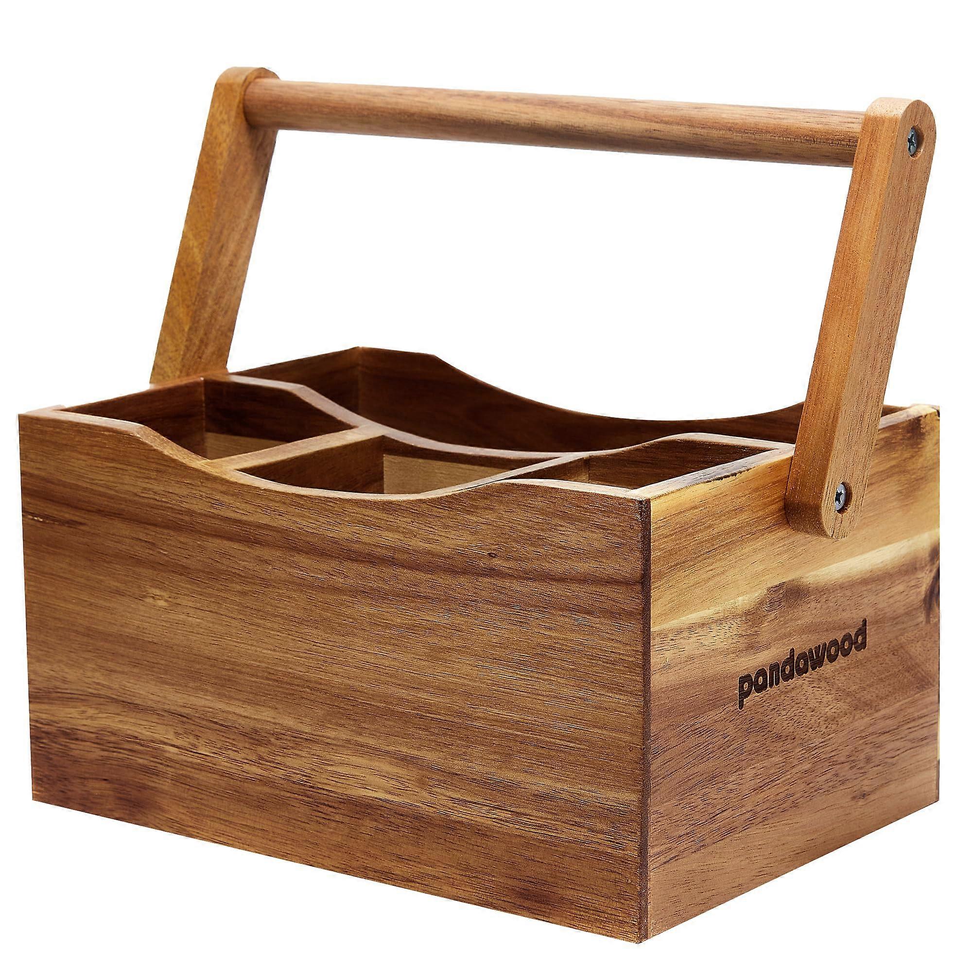 Acacia Wood Silverware Caddy Parties for Camping & Picnics