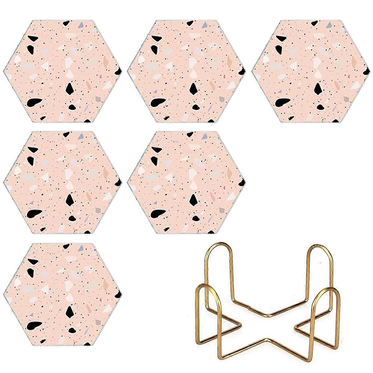 Hexagonal terrazzo ceramic absorbent coaster, cute ceramic table mat set decorative bar coaster Modern coffee coaster