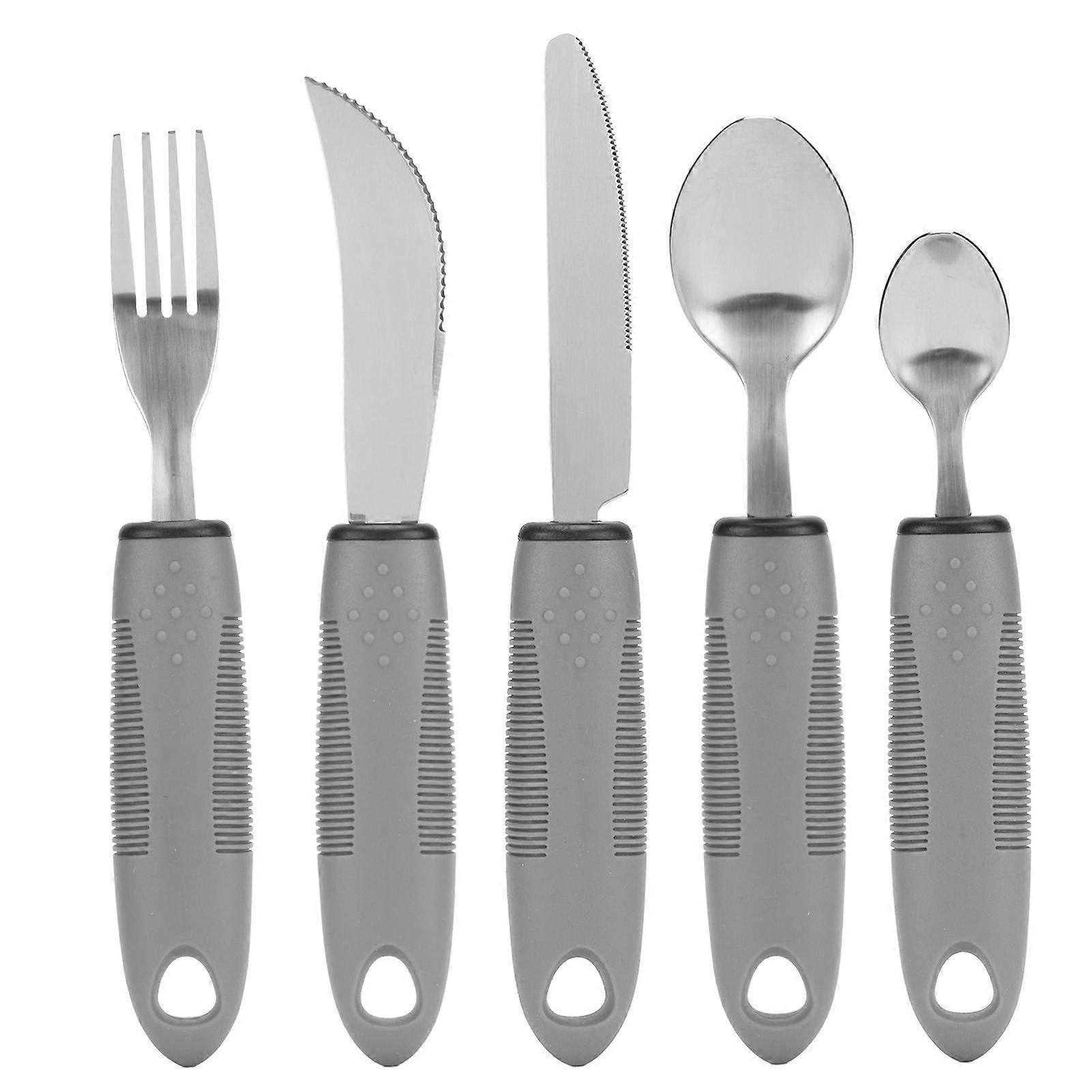 5pcs Household Utensils Stainless Steel Rubber Handle Spoon Fork Set for Home