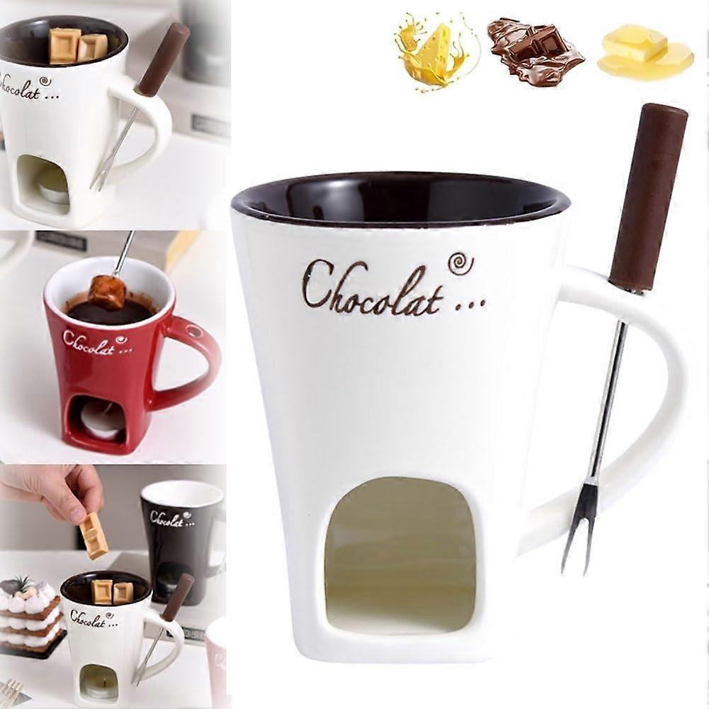 Sweet Fondue Cup, Chocolate Fondue Mug Tealight, Chocolate Melting Cups, Mini Chocolate Fondue Set Without Tealights (White)