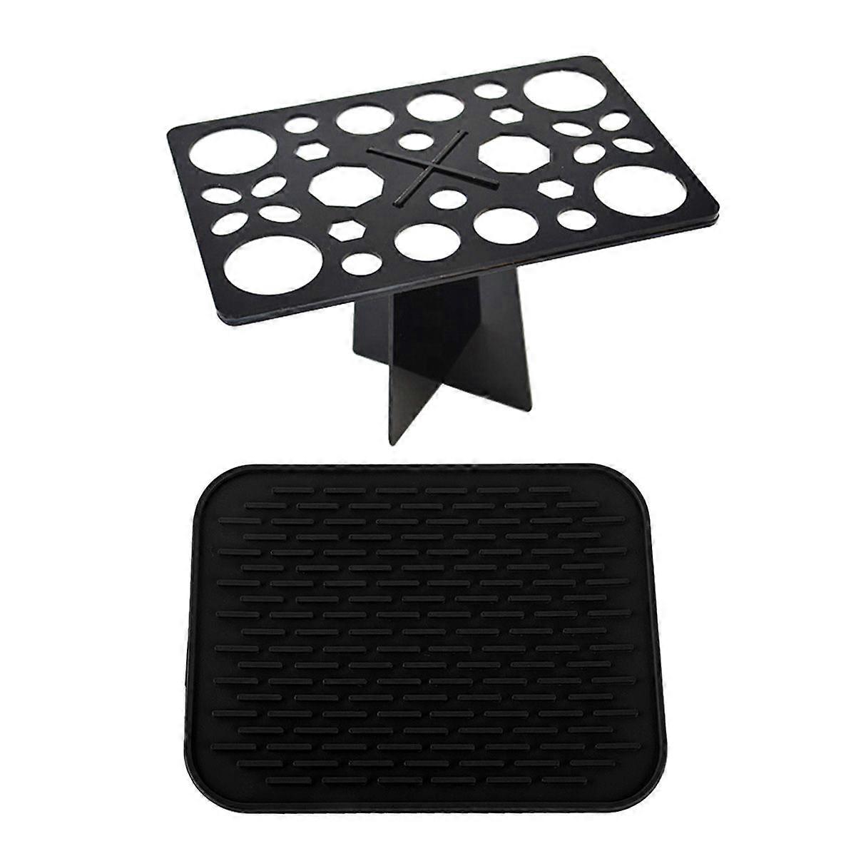 28-Hole Makeup Brush Drying Rack with Mat, Folding Makeup Holder Stand