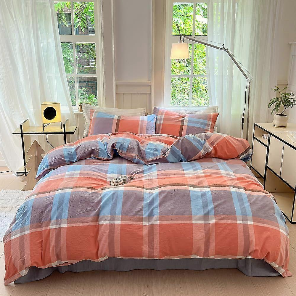 Bedding Duvet Cover Set 100% Washed Cotton, Linen-Like Textured, Breathable, Durable, Comfortable Queen Size Time Blue