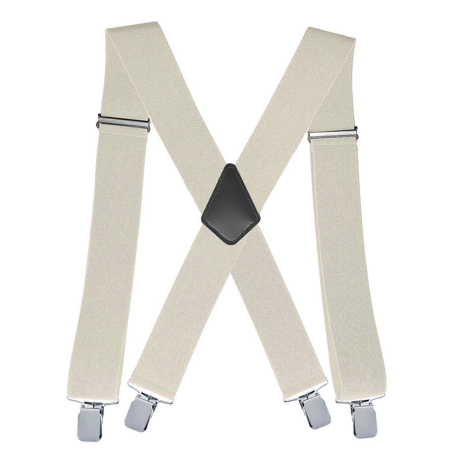 White Men's Suspenders Wide Suspenders Adjustable Elastic Men's Suspenders with Strong Clips, 5 cm wide, 120 cm long