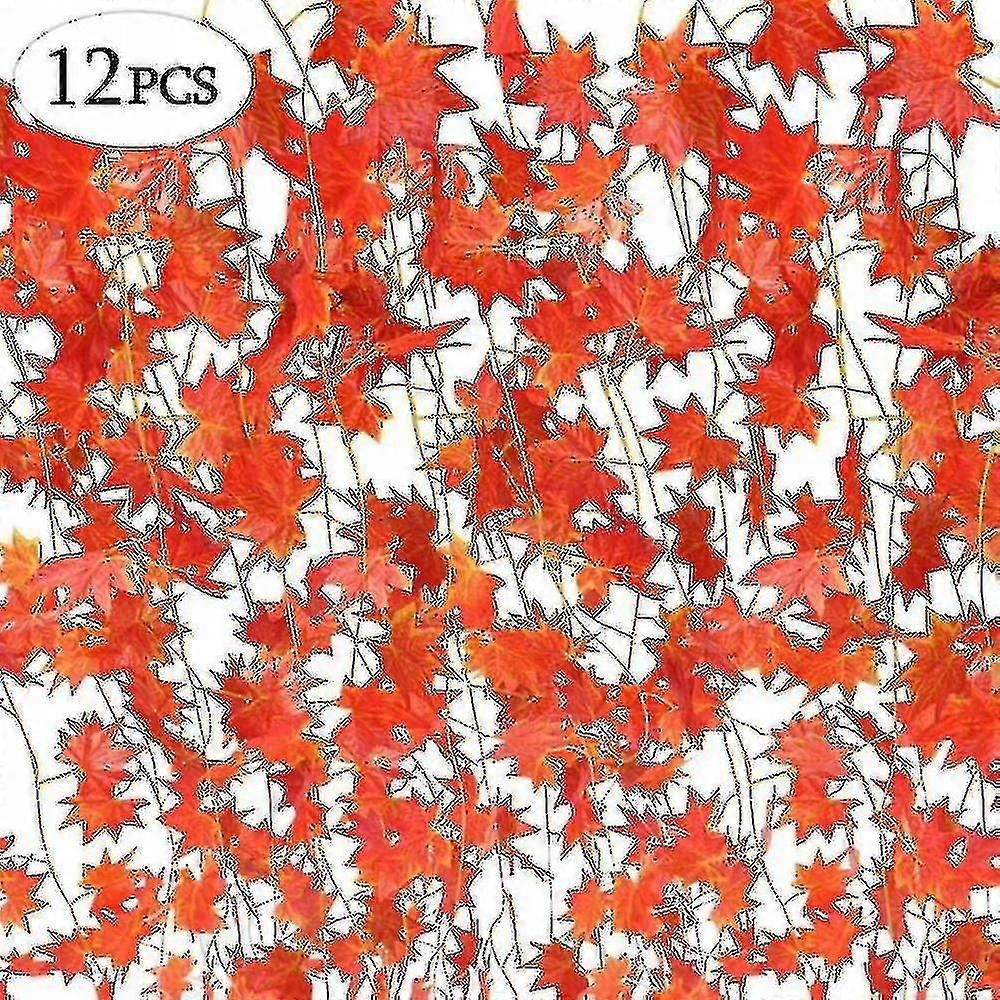 12pcs Decoration Simulation Plant Garland 30 Red Maple Leaf Simulation Rattan