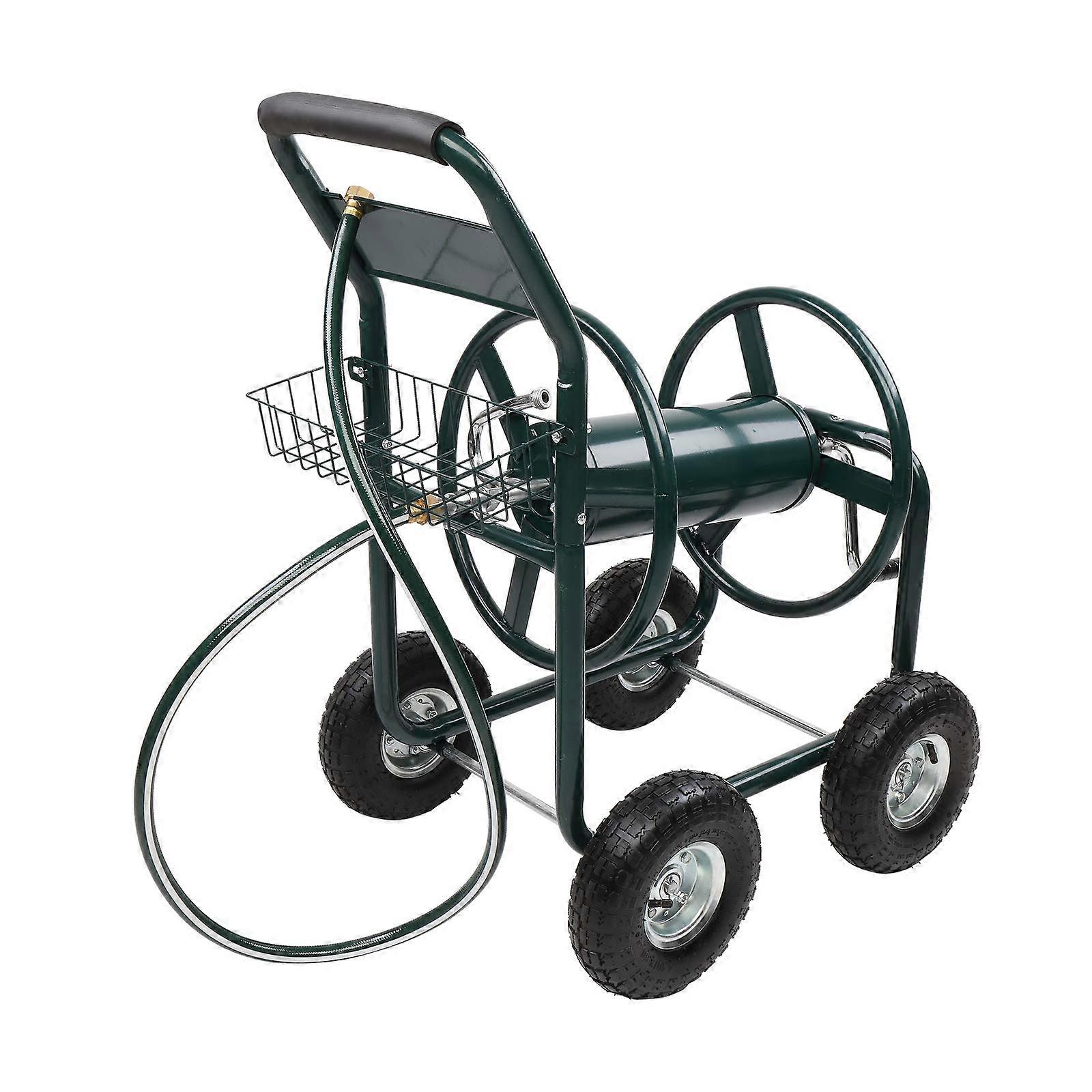 Watering Solution with HeavyDuty Hose Reel Steel Cart, Frame, SmoothKrolling Wheels, Green