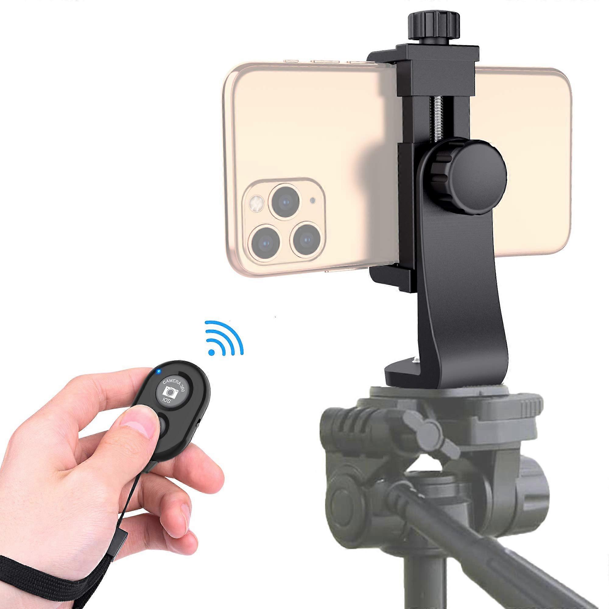 Universal Phone Tripod Mount Adapter with Wireless Camera Remote, Cell Phone Holder for Selfie Stick