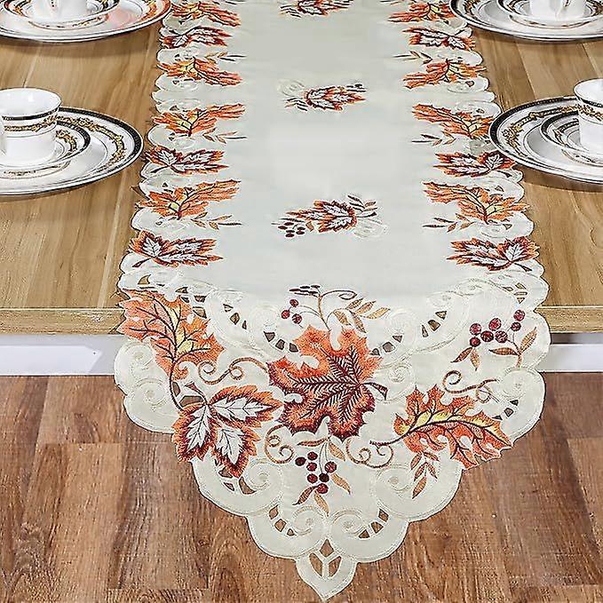 39X175 cm Autumn Table Runner Embroidered Maple Leaf Table Runner Thanksgiving Table Runner for Party Decoration