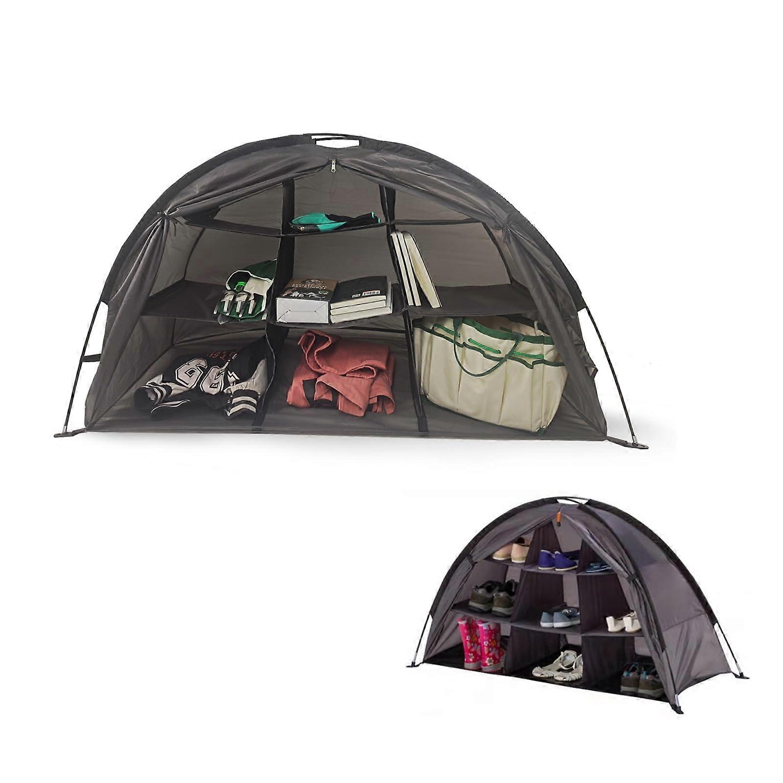 9-Shelf Storage RV Shoe Organizer Tent,Camping Storage Cabinet Tent with Zippered Flap, 9-Shelf Storage
