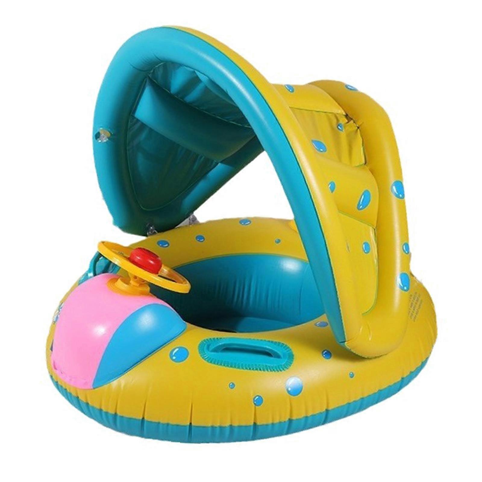 Baby Pool Float with Canopy Inflatable Swim Ring Cute Floaties with Seats and Handle Pool Floats Toys Party Supplies