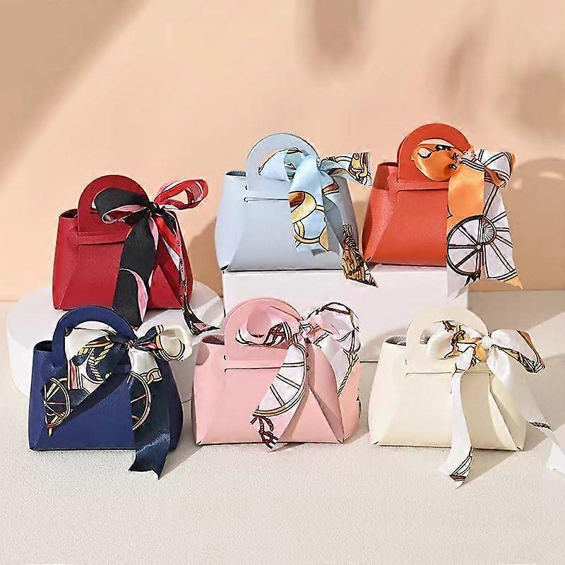 12 Pack Leather Wedding Candy Gift Bags with Handle, Reusable Party Favor Boxes in Multicolor for Events and Celebrations
