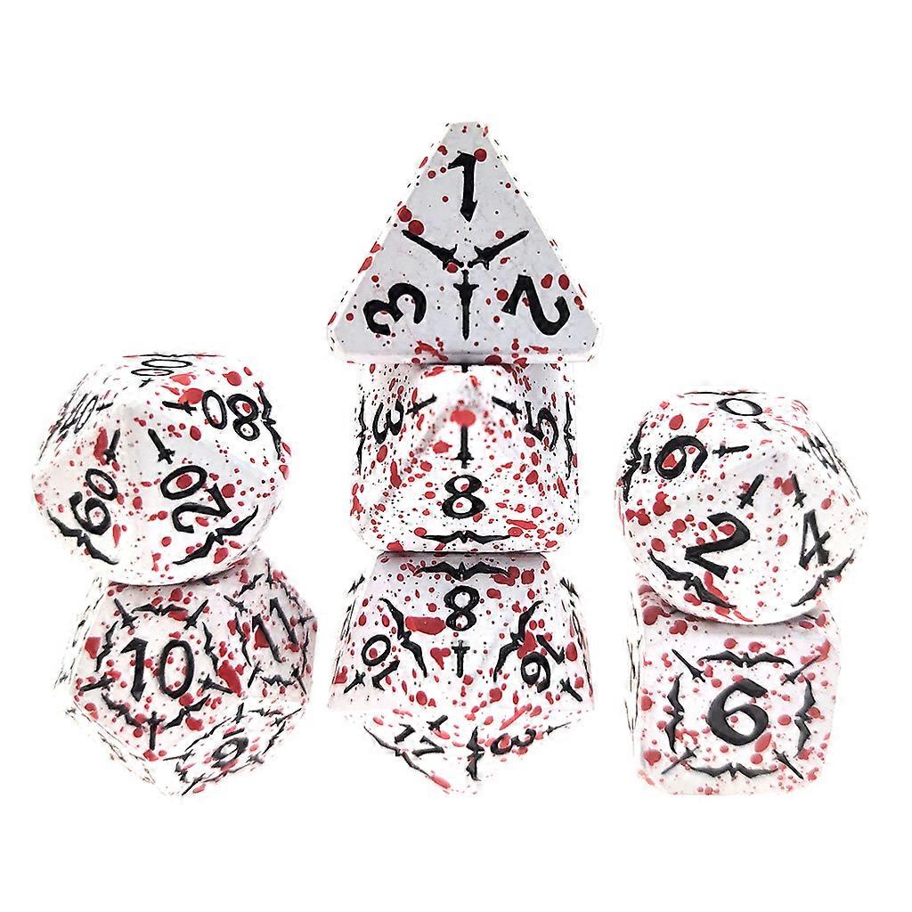 7Pcs/Set Multi-faceted Number Color Alloy Dice Party Family DIY Games Engraving Educational Toys Accessaries  White+Red