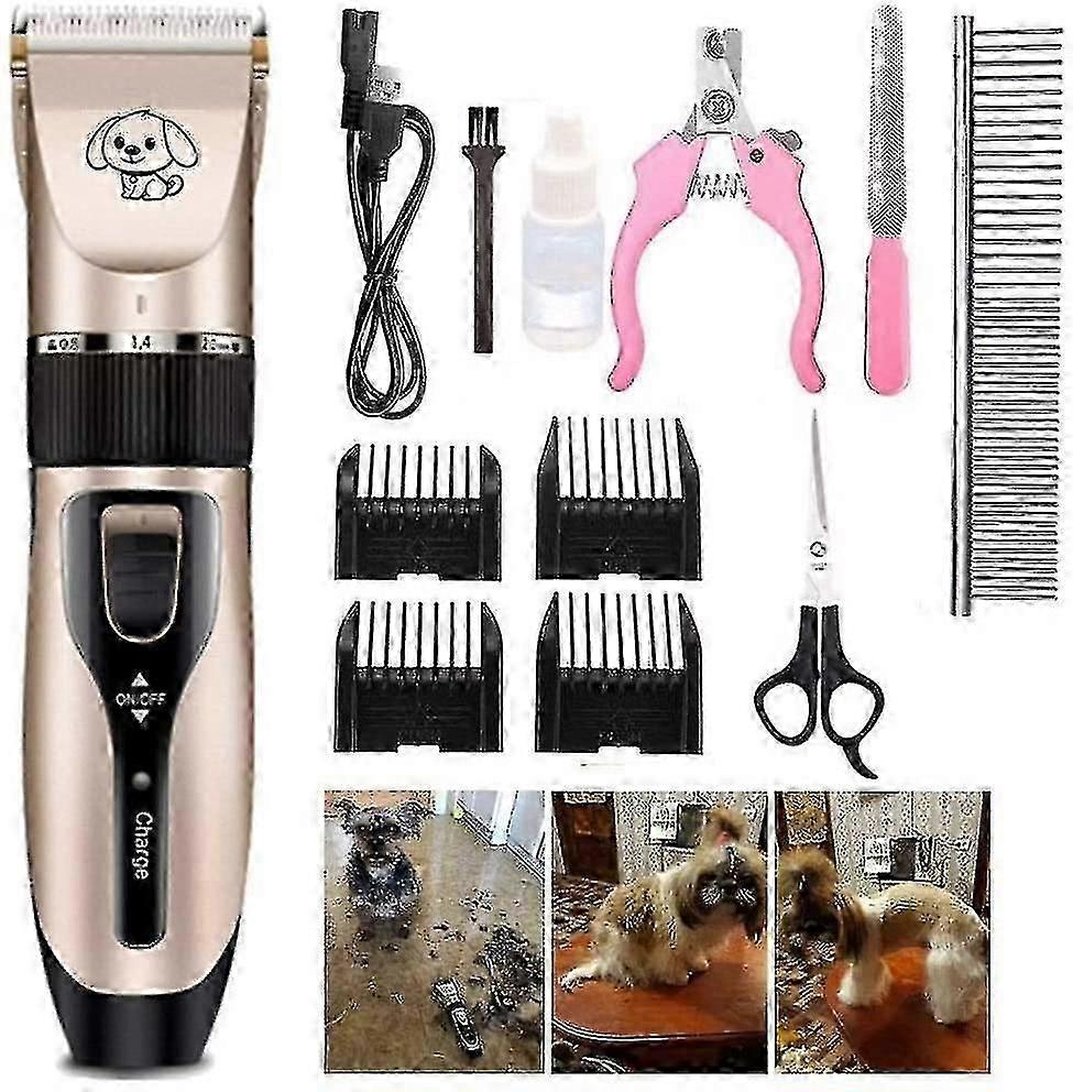 Dog Trimmer, A Rechargeable Low Noise Cordless Pet Trimmer With 4 Guide Combs And A Clean Brush Nail Kit