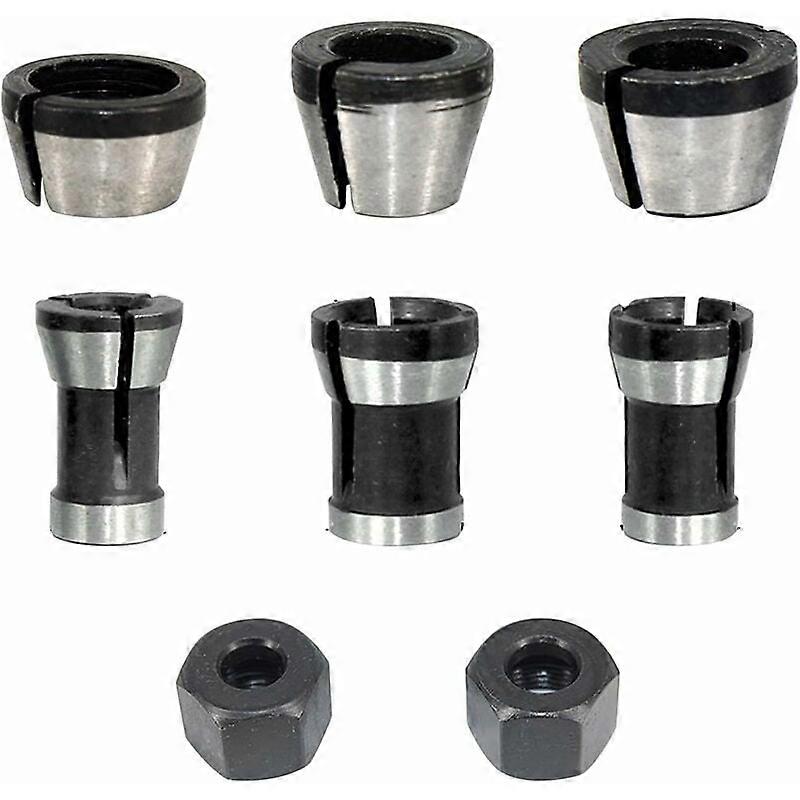 8 stykker 6,35 / 8 mm fræsepatron, træbearbejdningsfræsepatron, chuck clamping fræsehoved adapter konverter