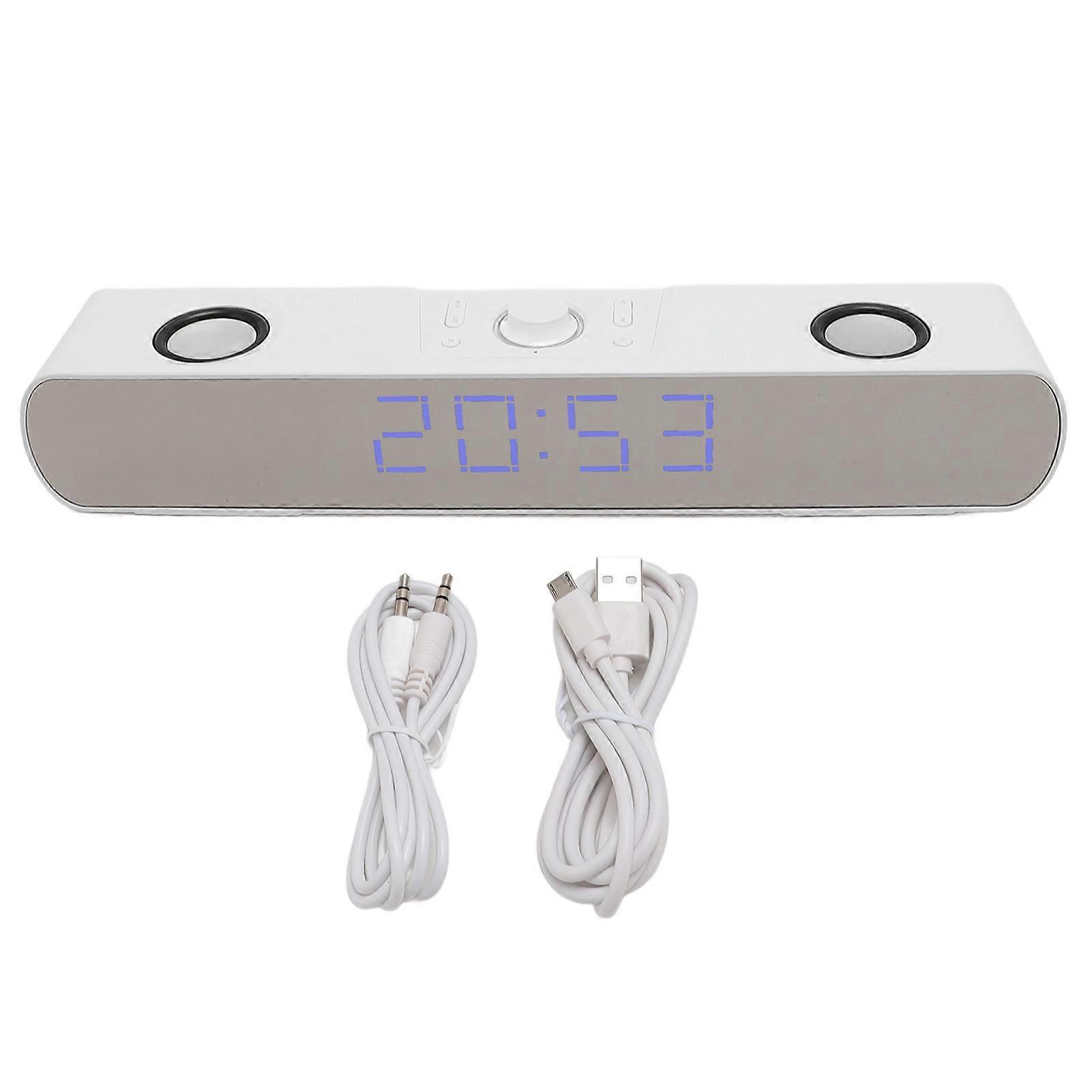 White Bluetooth HiFi Stereo Speaker with Subwoofer, Alarm Clock, FM Radio, USB/AUX