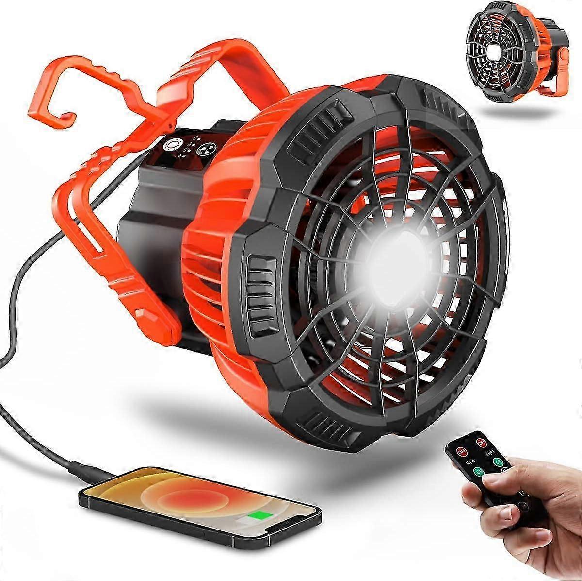 Portable Camping Fan with LED Light, USB Rechargeable, Remote, Power Bank