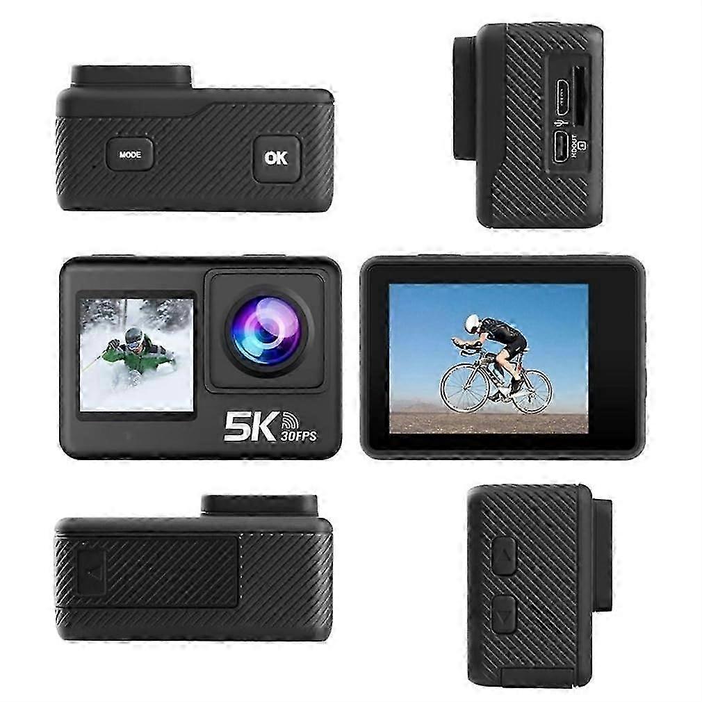 5K/30Fps Action Camera, Support External Microphone Vlog Camera, EIS Anti-Shake and Front Rear Two-Tone Screen, for Cycling Diving 2025