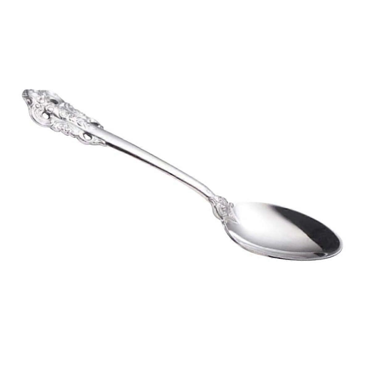 Stainless Steel Teaspoon Embossed Western Style, Durable Classic Flatware For All Occasions, Standard Size, Silver