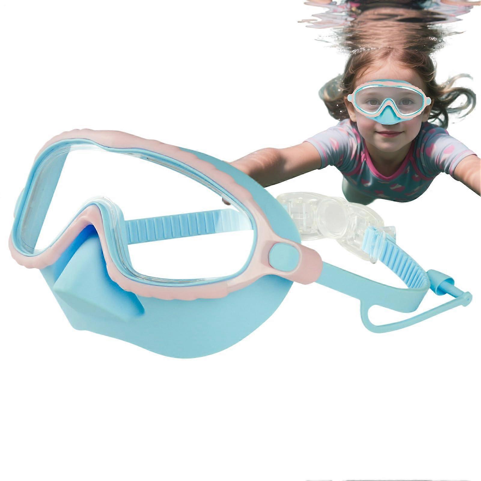 Kids Swim Goggles With Nose Guard, Anti-Fog, Sealed And Adjustable, Comfortable For Snorkeling, Pink/Blue