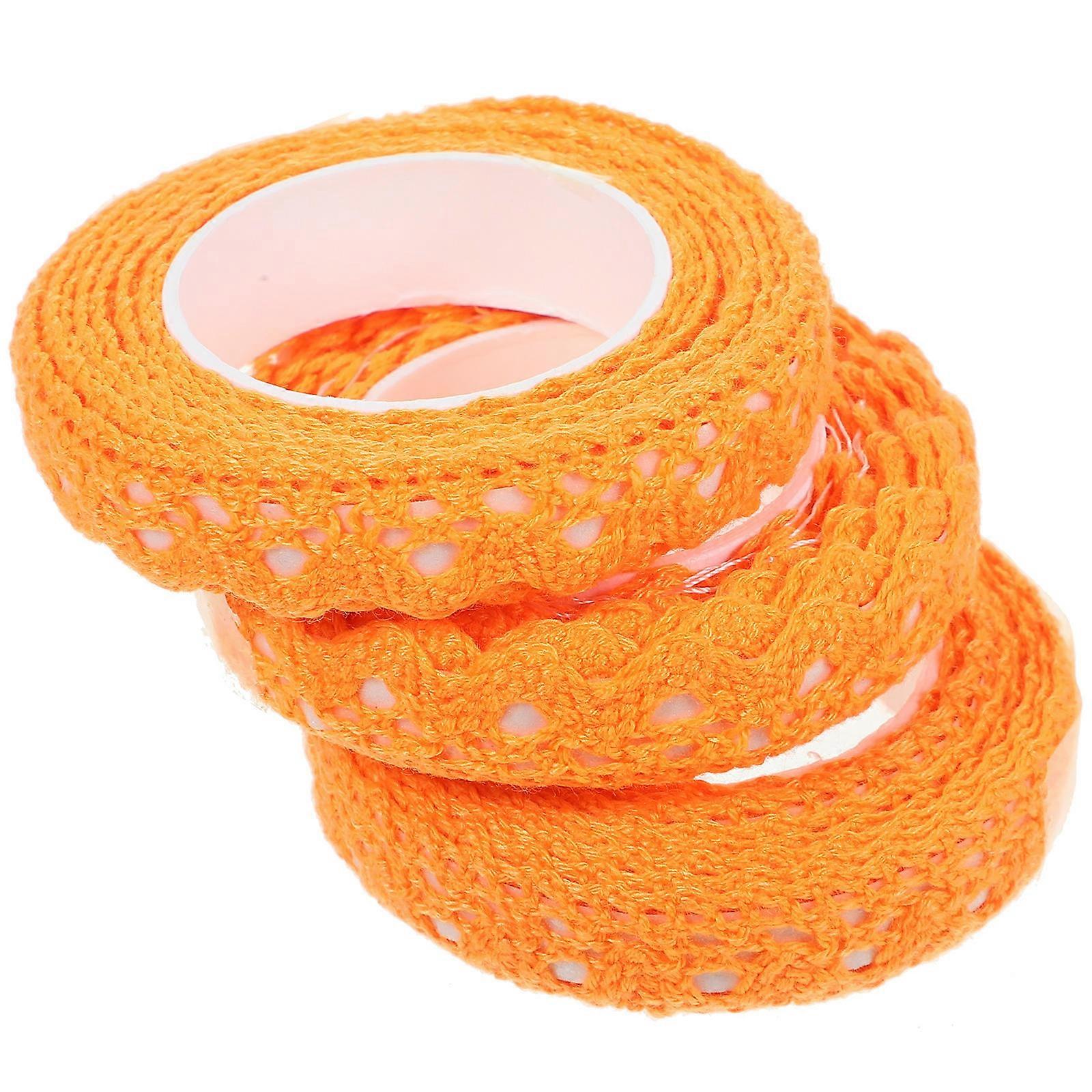 Self Adhesive Lace Tapes Diy Crafts Scrapbook Decoration Card Making Orange Cotton 3Rolls