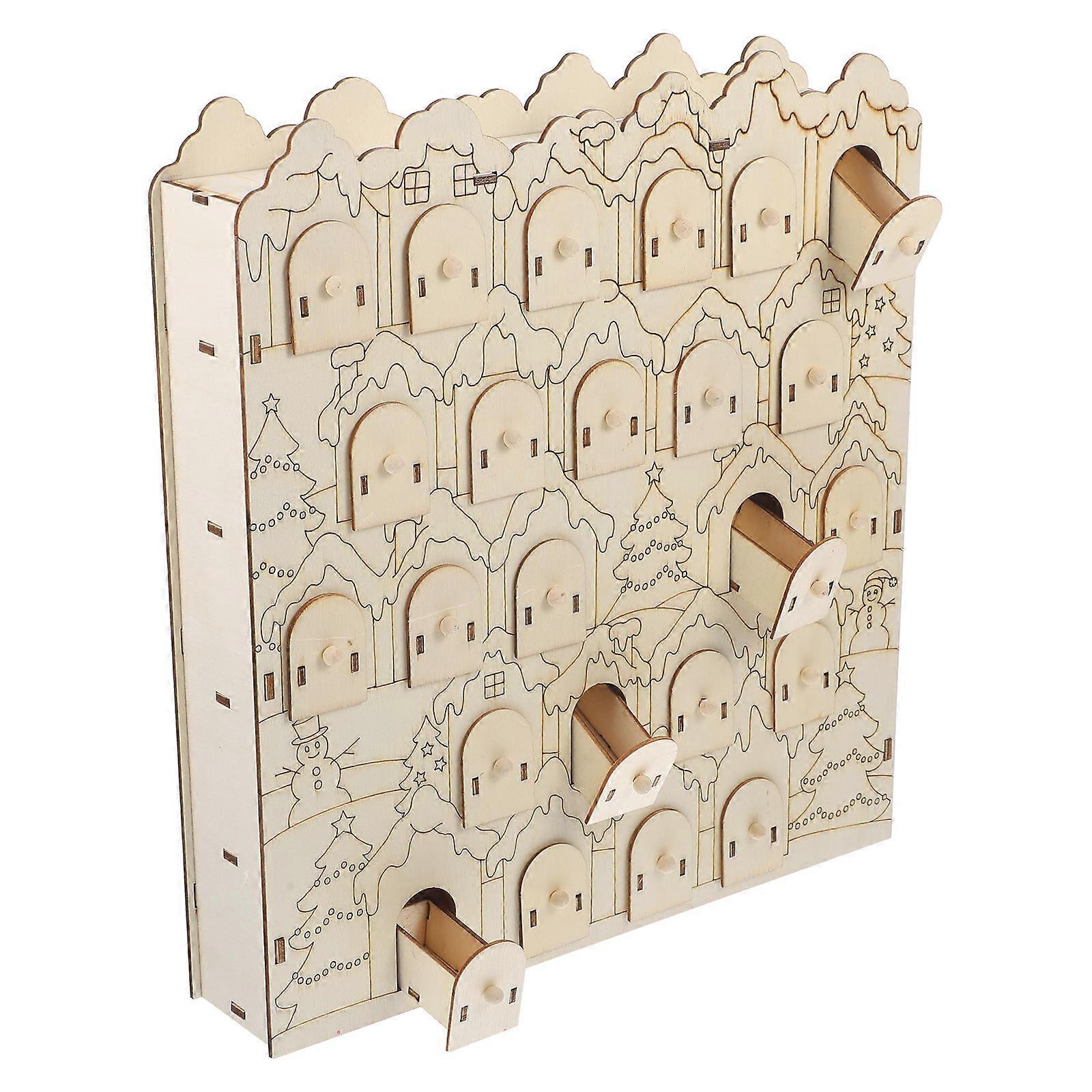 Rustic Ornaments Wooden Xmas Advent Calendar Office Decoration Beige Rectangular 27.00X25.00X5.00CM Countdown 1Set