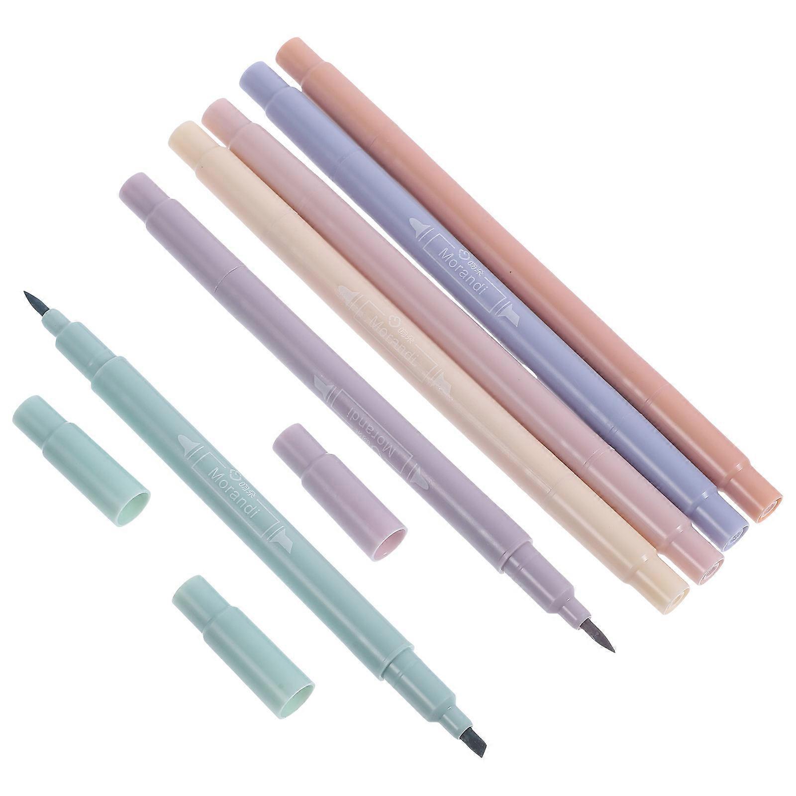 Highlighters Book Marking Pens Daily Life Assorted Color Round Barrel Dual Tips 6Pcs