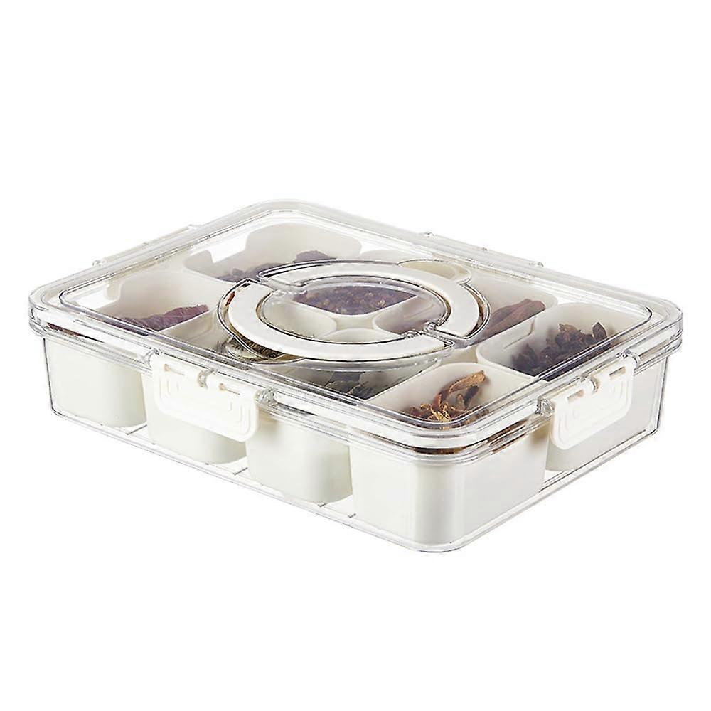 Snack Box, Split Serving Tray with Lid and Handle, Food Organiser, Charcuterie Container for Fruit, Nuts, Spices Milkwhite 8 Compartments Ref: 9703