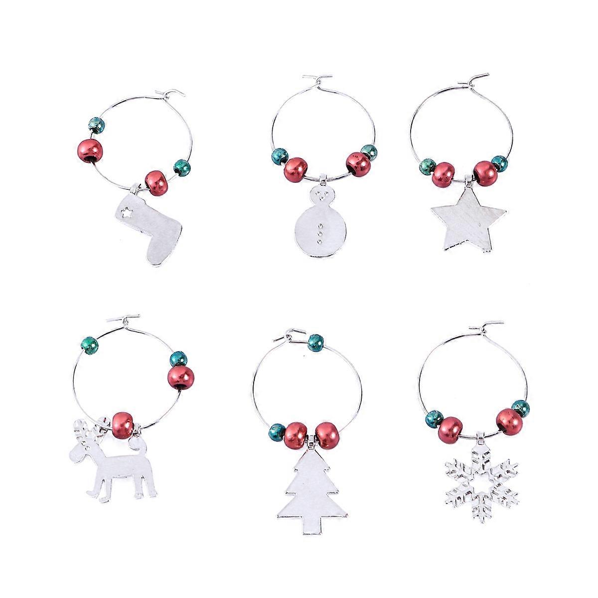 Drink Markers Wine Glass Charms Rings Christmas Themed Glass Identifiers For Drinks Assorted Color 6Pcs