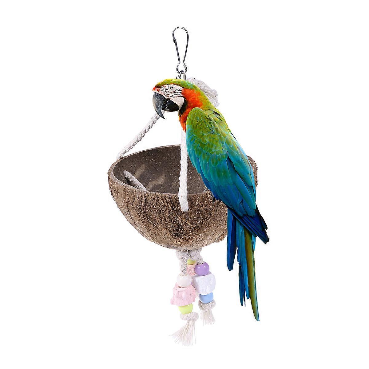 Bird Pet Toy Coconut Shell Basket Swing Chewing Toy Resting Place Coffee 13x13x8cm Indoor Pet Area 1Pack