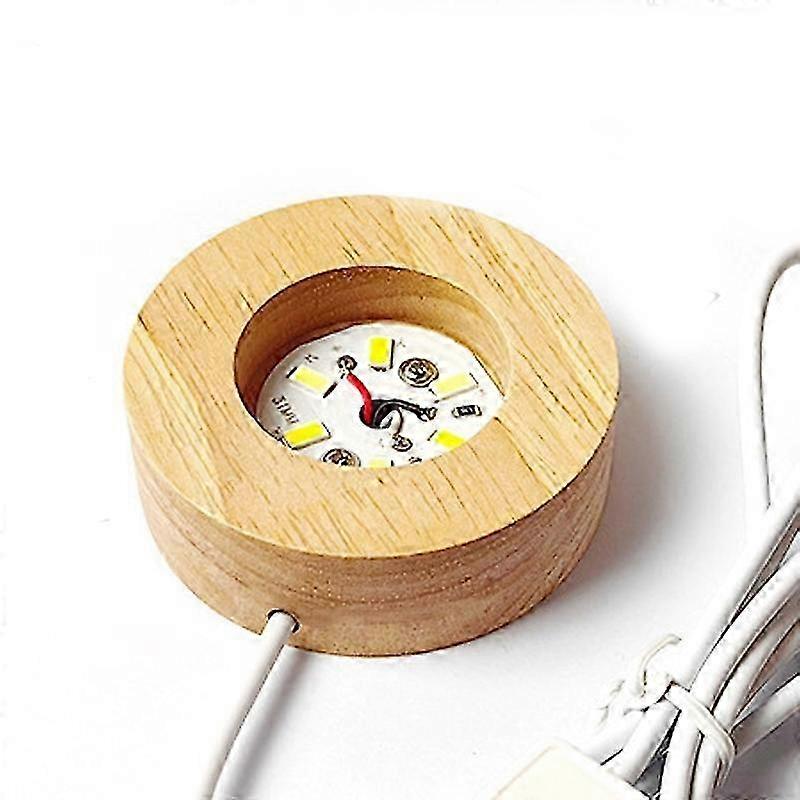 10x2cm LED Light Wood Base Round,White Light 2025