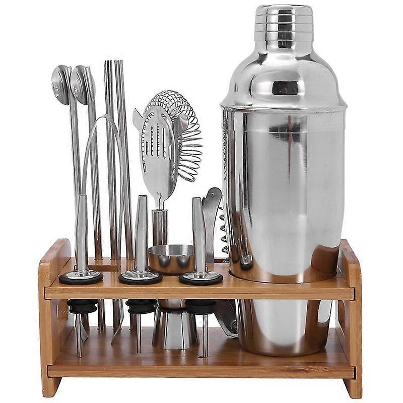 750ML Stainless Bar Cocktail Shaker Set Barware Set With Bamboo Stand Bar Tool Set
