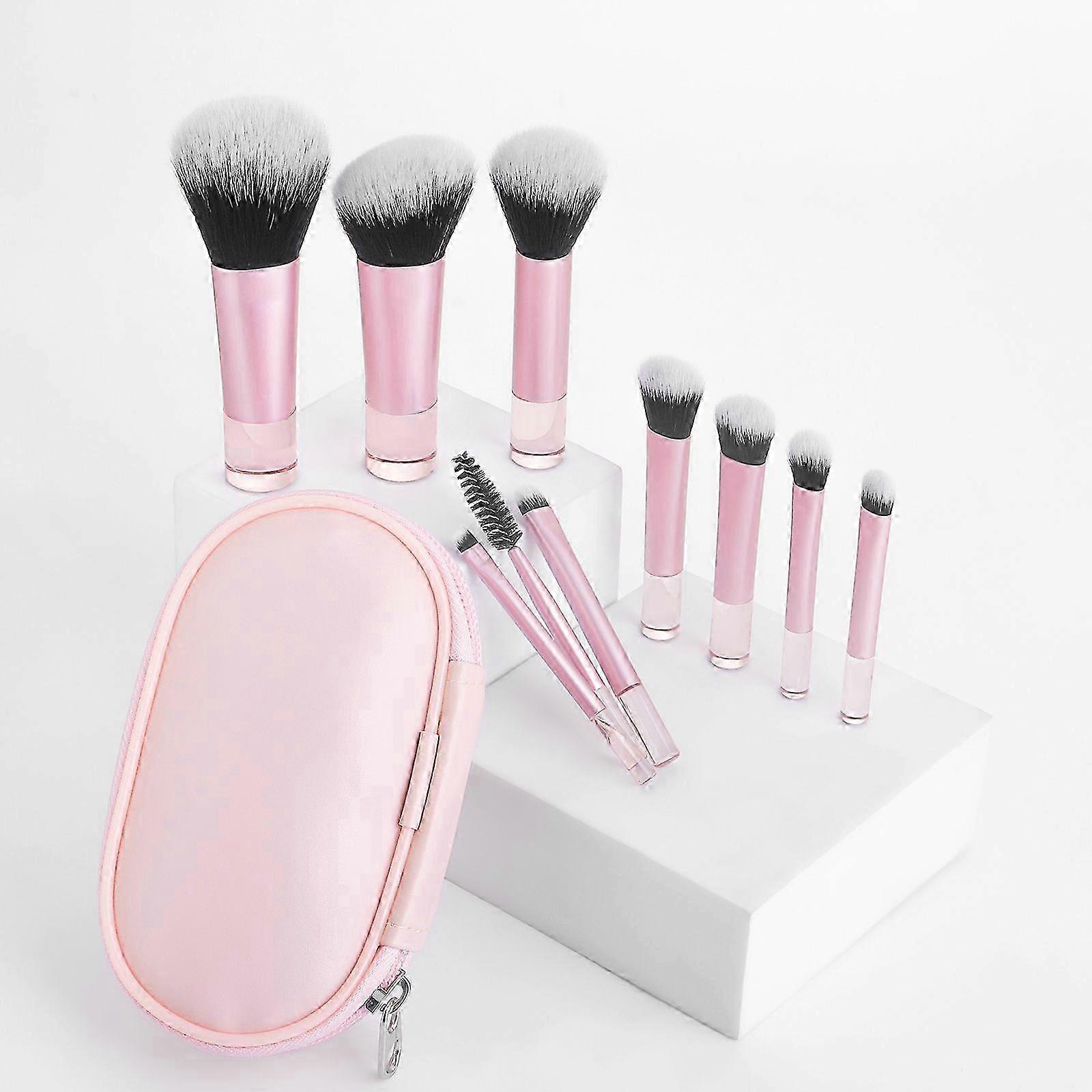 10pcs Mini Makeup Brush Set with Multifunctional Bag for Home or Travel Use Nylon and Plastic