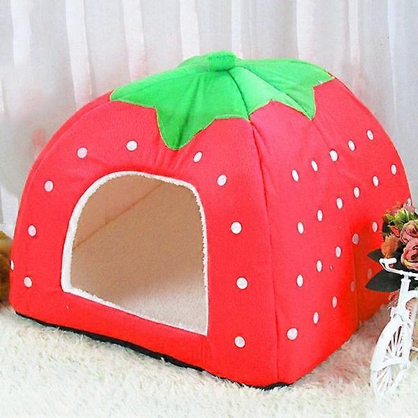 Strawberry Shaped Foldable Short Plush Pet House Nest, Size: M