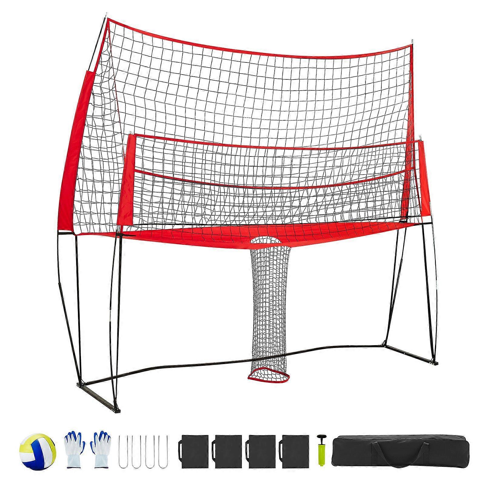 2-in-1 Volleyball Training Net System, Freely Height-Adjustable Practice Equipment, Portable Net Station