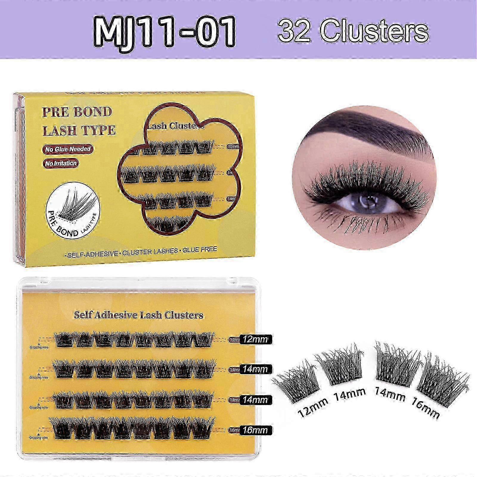Segmented False Eyelashes Set Individual Lash Clusters Kit Glue-Free Pre Bond Self-adhesive Natural-Looking Eyelash Extension Kit