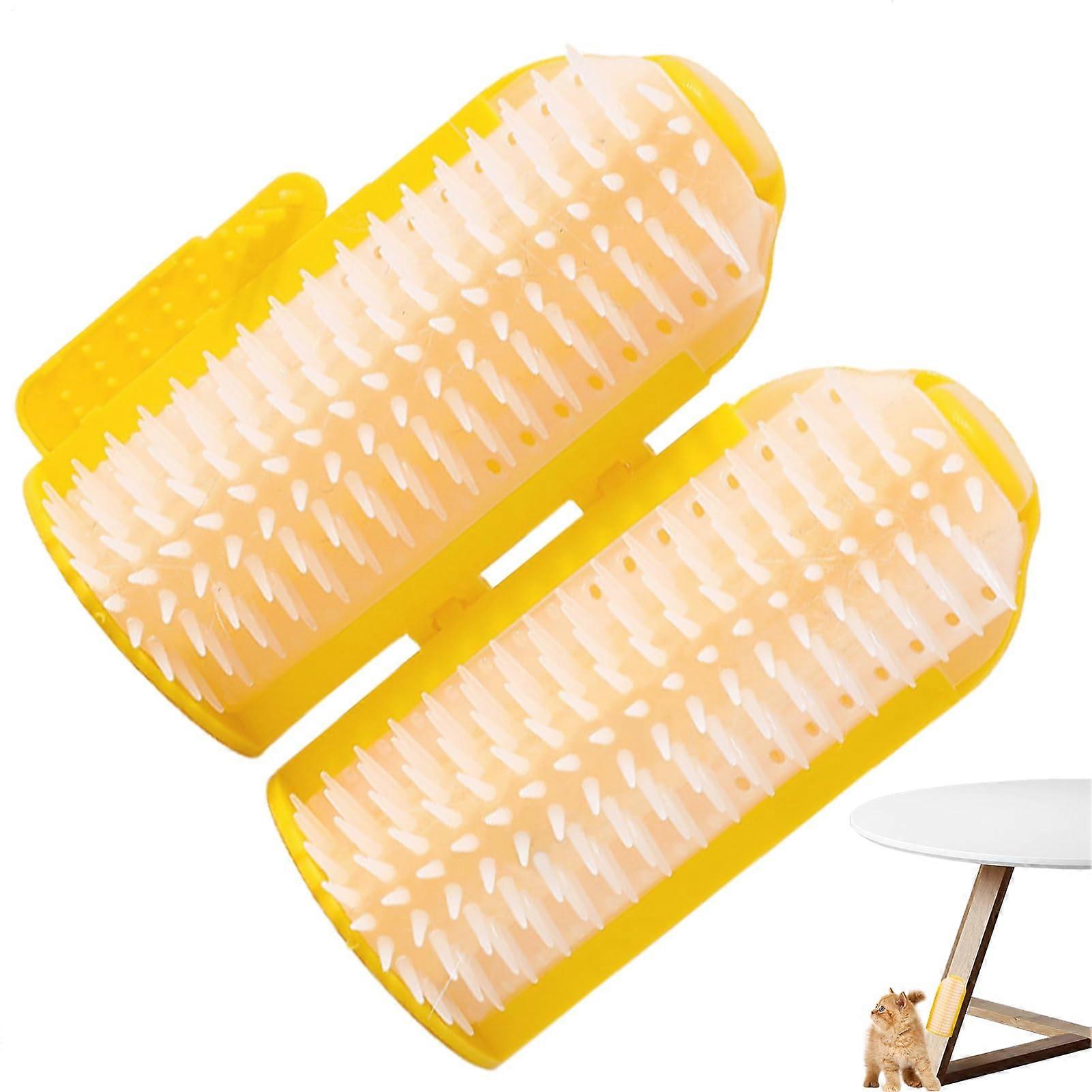 Cat Corner Brush for Cats, Soft Corner Grooming Tool with Catnip, Long and Short Hair Compatible, Yellow Color