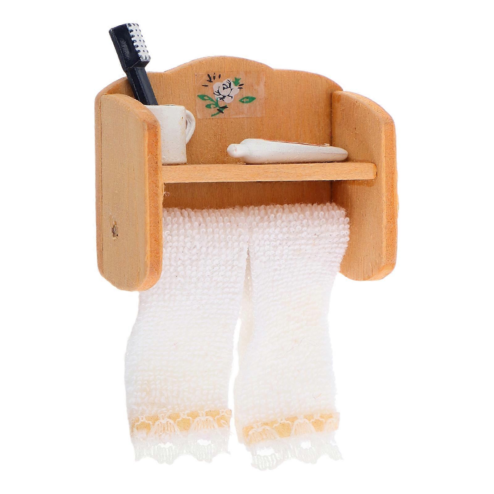 Bathroom Tiny Shelf Decoration Dollhouse Miniature Bathroom Scene Model Rectangular Shape 1Pack