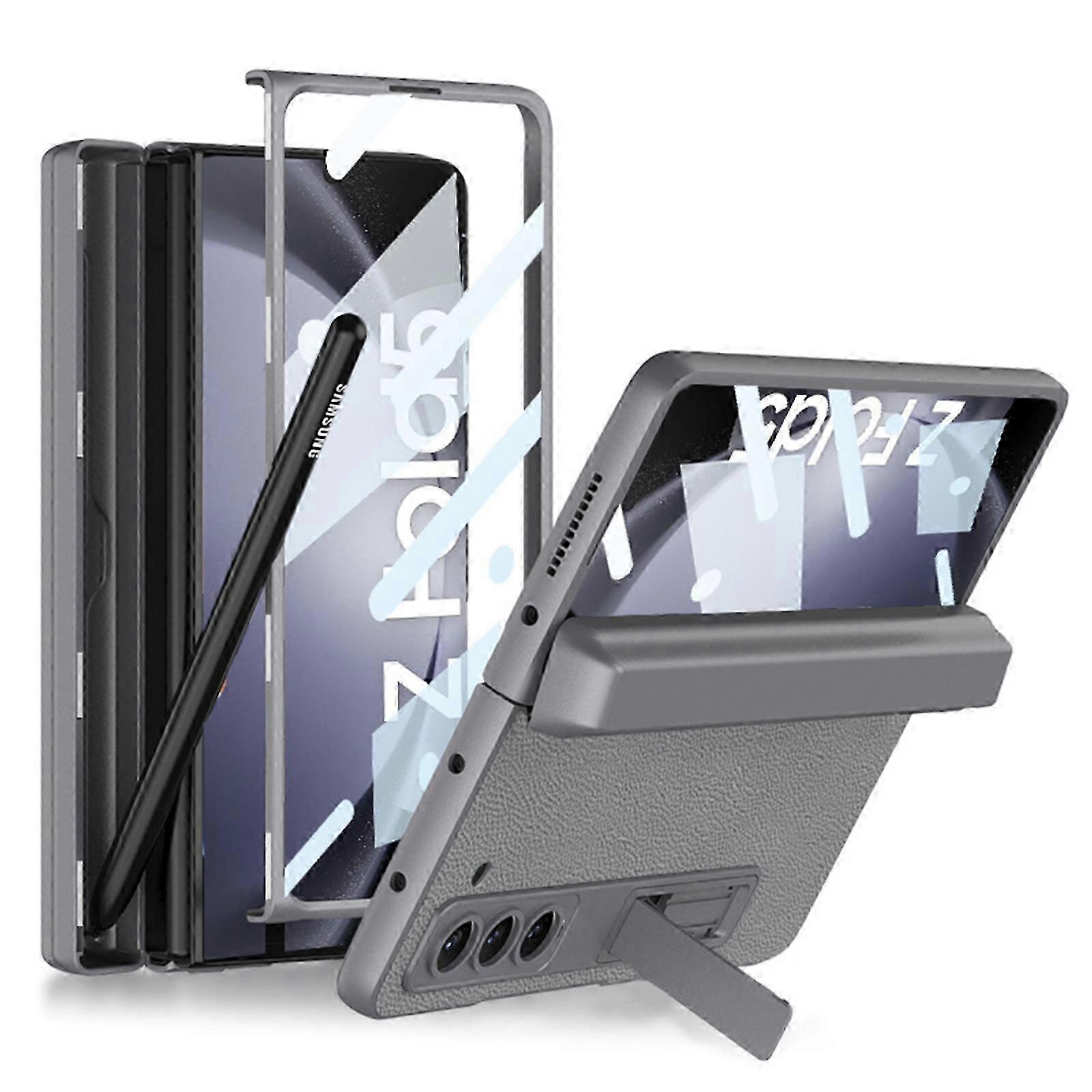 لحقيبة Samsung Galaxy Z Fold 5 مع حامل قلم ، حامل قلم مدمج مفصلي مغناطيسي ، واقي شاشة ومسند جلد PU قابل للطي 5