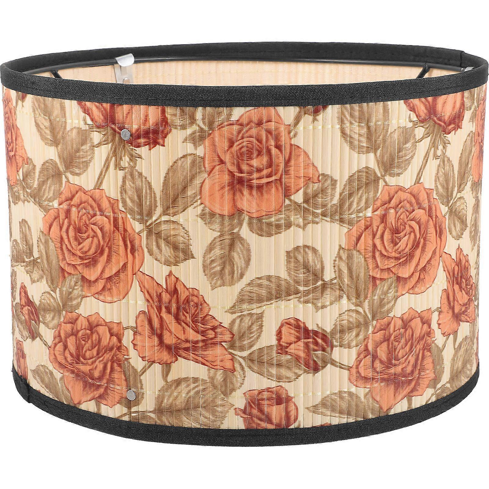 Rustic Bamboo Lampshade Table Lamp with Printing Design, Sturdy Construction, Low Profile Light Shade for Bedroom, Dining Room and Office Decor